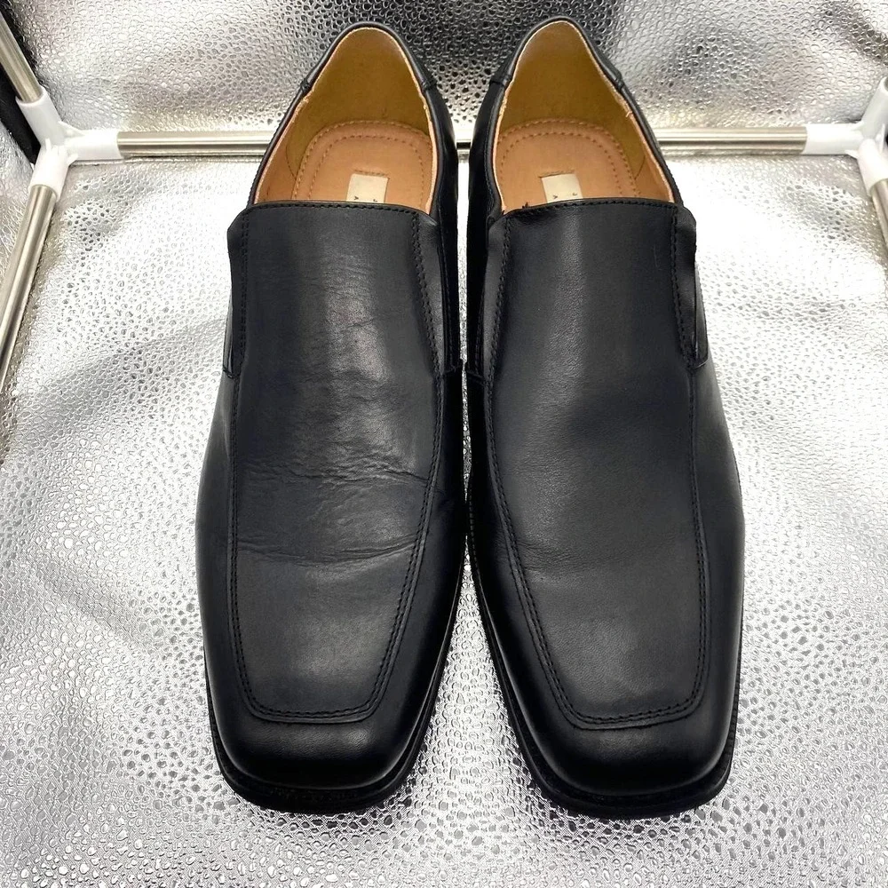 Joseph Abboud Dominic Venetian Loafer Shoes Mens 10 Black Leather Square Toe